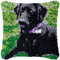 Schwarzer Hund Labrador DIY Knüpfkissen-Set für Erwachsene, Wurfkissenbezug mit bedruckter Leinwand, Häkelgarn, Nadel, Handarbeit, Kissen für Zuhause, Sofa, Dekoration, 43 x 43 cm
