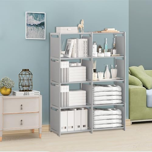 Cube Storage Unit,Cube Storage,Open Book Shelf,Closet for Family Study,Organiser Storage,Storage Unit Storage Cubes For Books,Shoe,Toys,Clothes,Tools,Shelves For Living Room (Grey 8 Compartments)