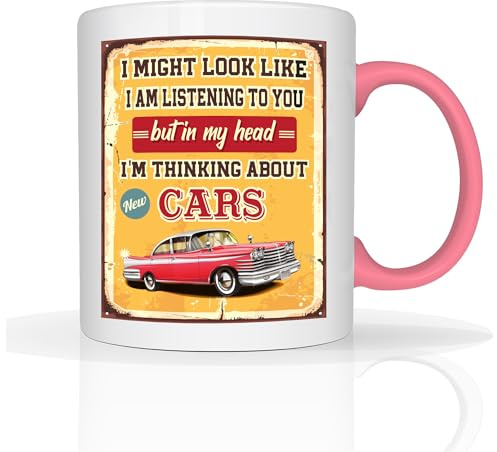 Star Online Funny Classic Christmas Secrete Santa Coffe Xmas Gifts I'm Thinking About - 11oz Ceramic Dishwasher Safe Mugs Cup (Car Vintage - Pink)