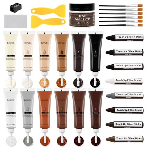 DEWEL Wood Furniture Repair Kit, 12 Colors of Wood Filler, Laminate Floor Repair kit for Restoring Wooden Scratches, Stains, Cracks, Hole, Table, Window, Cabinet- Blend to Colour Match(12PCS)
