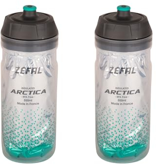 ZEFAL Pack Arctica 55 - Lot de Deux Bidons Vélo 550 ML - Gourde Vélo Isotherme - Inodore et Etanche - Bidon Sport sans BPA - Argent/Vert Caraibe