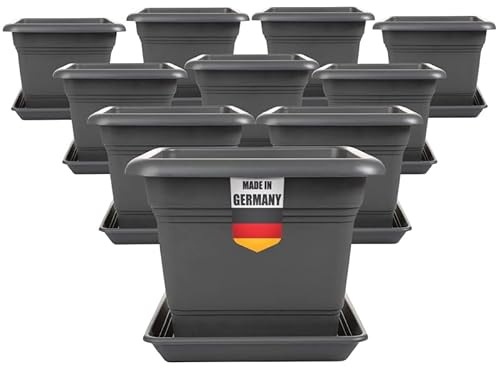 2friends Lot de 10 pots à tomates avec soucoupe - 28 x 28 cm - Anthracite - Carré - Pour tomates et fleurs - Avec système de drainage - Pour balcon et jardin