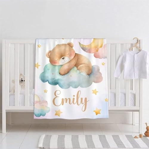 Personalisierte Babydecke mit Namen, Super Weich Warme Baby-Überwurfdecke für Junge Mädchen, Flanell Kinderdecke Namensdecke Personalisiert Geburtstaggeschenk