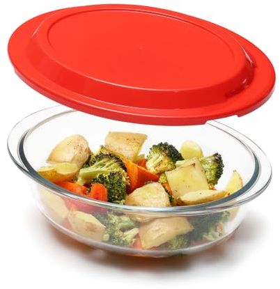 NUTRIUPS 1.4L Deep Oval Baking Dish with Lid, 25x18x9cm Small Glass Casserole Dish, Oven Dish