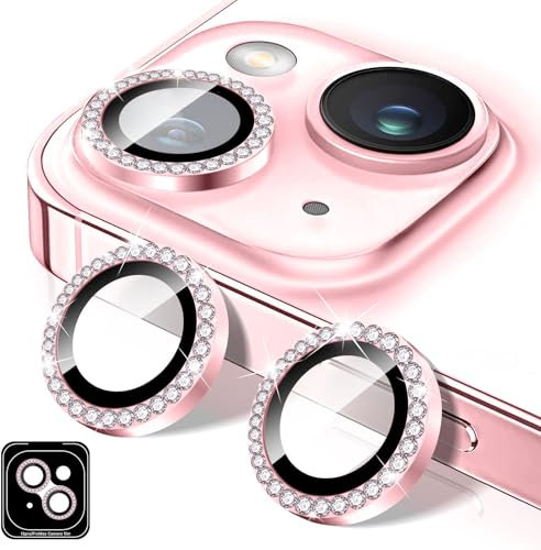 Kucheed Diamond Camera Lens Protector for iPhone 12/iPhone 12 Mini, Bling Tempered Glass Camera Cover, Individual Automatic Alignment Metal Rings, Glitter Phone Lens Cover Film Stickers