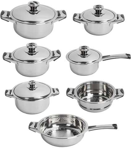 Ollas y Sartenes de Acero Inoxidable, 7 Ollas y 5 Tapas, Juego de Utensilios de Cocina, Ollas de Conducción de Calor Uniforme, Sartenes, Olla, Rejilla de, Kit de Cocina para