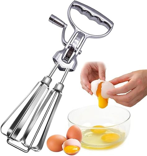Frusta per uova, manovella, frusta manuale da 30,5 cm, frullatore per uova rotativo con doppia testa, frusta a manovella, in acciaio inox, per la cucina domestica (30,5 cm)