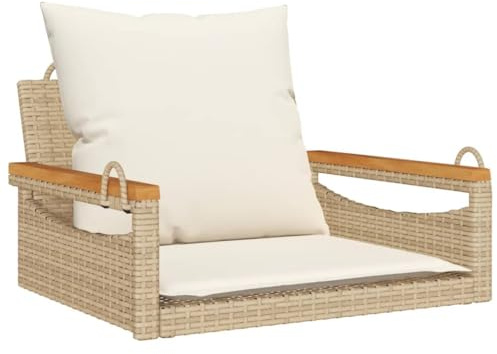 vidaXL Hängesessel mit Kissen Beige 63x62x40 cm Poly Rattan