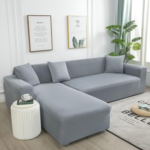Bishilin Couchbezug Stretch Eckcouch, Sofa Überzug 3 Sitzer 190-230CM Modern Einfarbig Sofaüberwurf Sofabezug Ecksofa Universal Grau