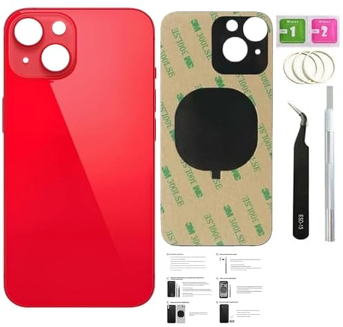 14 Ersatz-Rückglas für iPhone 14 (Produkt), Rot, 15,5 cm (6,1 Zoll), Ersatzglas mit vorinstalliertem Klebeband, Montageanleitung (evtl. nicht in deutscher Sprache), Reparaturwerkzeuge