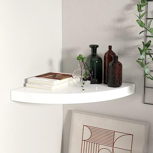 Baziroo Étagère d'angle - Blanc brillant - Étagère murale - Étagère coulissante d'angle - En MDF - Système de montage invisible pour chambre à coucher, salon, salle de bain, cuisine - 35 x 35 x 3,8 cm