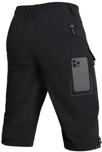 Moosehill 3/4 Kurze-Hosen-Herren-Cargo-Shorts-Bermuda Outdoor 6 Taschen Leichte Wasserdicht Cargohose Wanderhose Arbeithose Männer Kurz MTB Fahrrad Sport Sommer Activewear-Shorts(Schwarz,3XL)