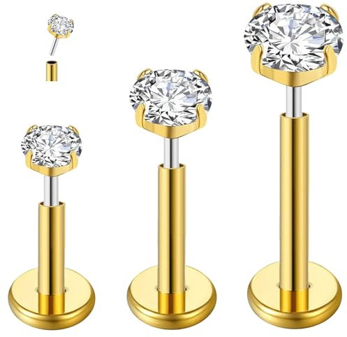 ESHIONER G23 Titan Piercing Schmuck Ohr Helix Labret Lippe Lippenpiercing Tragus Bar Stecker Knorpel Ohrpiercing Medusa Ashley Hypoallergen Gold 18g 6mm 8mm 10mm Gewindelose Push In Flat Back Studs