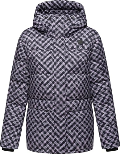 Ragwear Damen Winter-Steppjacke Wikesh Print Hahnentritt wasserdicht | Länge: po-bedeckend, Kapuze, atmungsaktiv, gerader Schnitt; für kalte City- und Outdoor-Tage.