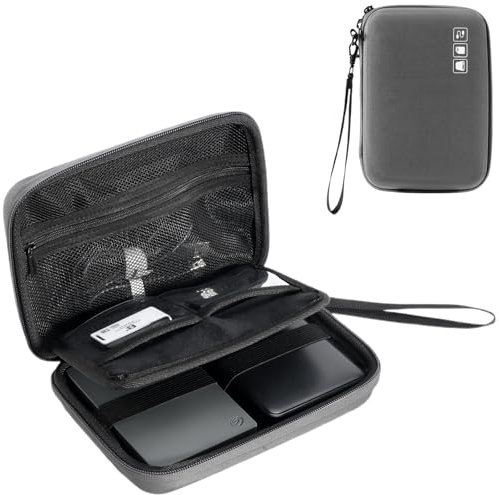 ProCase Custodia per Hard Disk Esterno 2.5'', Custodia Rigida per HDD SSD Western Digital WD Elements/TOSHIBA Canvio Basics/Seagate, Capiente per due HDD e Cavi -Grigio scuro