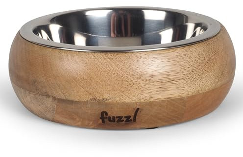 Fuzzl Titan Mango Wood & Stainless Steel Bowl 18cm - Natural Dog Bowl for Indoors with Ultra Grip Base - Versatile Dog Bowls and Dog Water Bowl for Hydration and Feeding