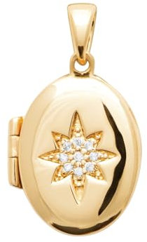 Tata Gisèle Pendentif Porte-Photo Ovale en Plaqué Or 18 Carats, Etoile en Oxyde de Zirconium, Chaine en Option, Marque Francaise, Idée Cadeau Saint Valentin, Noel, Fete des Meres