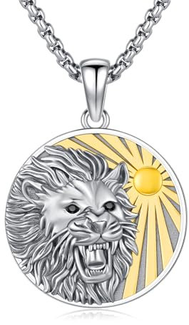MEDWISE Löwe Kette 925 Sterling Silber Löwe Halskette Kette mit Sonne Anhänge Amulett Gothic Schmuck für Herren Jungs Damen Geburtstag Geschenk
