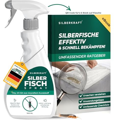 Silberkraft Anti-Silberfischspray 500 ml einschließlich E-Book, schnelle und effektive Kontrolle von Silberfischen, alternativ zu Köderboxen und Fallen