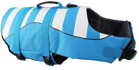 Gilets de Sauvetage pour Chiens,Gilet de Flottaison Animaux Réglable,Gilets de Flottaison pour Animal de Compagnie avec Souple Poignée, Bonne Flottabilité à la Mer/Lac (Bleu, L (Chest Girth:57-76cm))