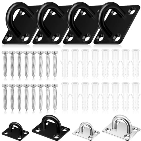 Mardatt Paquete de 4 ganchos en U de acero inoxidable M8 304, gancho de hardware marino con tornillos, anclajes, ganchos de techo resistentes, placa de ojos, color negro