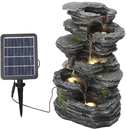 BTGGG Solar Brunnen für Draussen,Natürlicher kaskadierender Felsen Solar Springbrunnen für Außen mit LED-Beleuchtung,Groß Gartenbrunnen Solar Wasserspiel für Garten Terrasse und Balkon