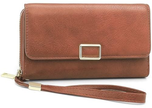 YERUUE Portefeuille Femme Grande Capacité en PU Porte Monnaie Femme avec Protection RFID Portefeuilles et Porte-Cartes Femmes avec 18 Emplacements pour Cartes et Bracelet Portefeuille (Marron)