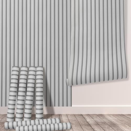 Tarwanear Wood Effect Wallpaper Wood Slat Wallpaper 6 Rolls(30.18m²) Light Grey Wooden Slat Effect Wall Paper Natural Wooden Slatted Roll for Living Room Bedroom Office Front Desk Feature Wall
