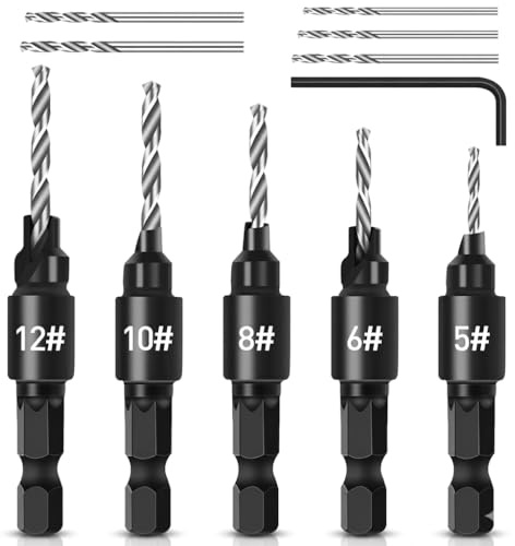 11Pcs HSS Countersink Drill Bit Set, Counter Sink Drill Bits for Wood | 82° quick-change countersink bits, 1/4 hex shank, adjustable depth for #5 #6 #8 #10 #12 screws, wood & plastic