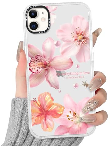 Yoedge Transparent Handyhülle für iPhone 12 Mini Hülle, Aesthetic Hibiskus Blumen Bunt Sommer Muster Flower Design Mädchen Geschenk Schutzhülle, Silikon Case Cover für iPhone 12 Mini 5,4,Lilien