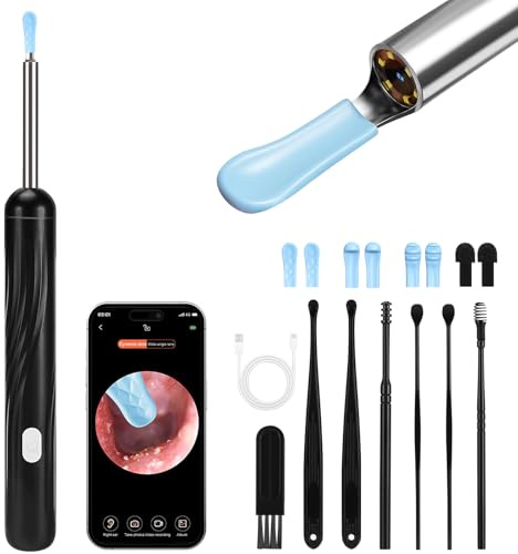 Pavlleen Ohrenschmalz Entferner Otoskop, mit 6 LEDs und 3.5mm Linse IP67 | Wasserdicht Otoskop, 360°-Weitwinkel Otoskop Kamer, Wifi Ohrreiniger, Ohr Reinigung für iPhone, iPad und Android-Smartphones