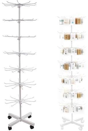 jackfru Expositor giratorio de 7 niveles, diámetro de 40 cm, altura de 160 cm, con gancho, soporte giratorio para joyas, ganchos de metal, para cadena, bufanda, calcetines, postales (blanco)