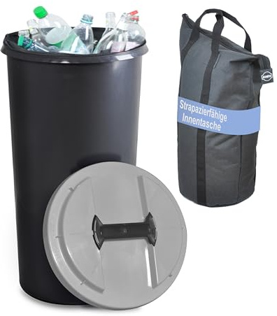 KUEFA IBC Flaschensammler, 60 Liter Sammelbehälter mit Deckel und Innentasche, für Altglas, Altpapier, Pfandflaschen, stabil, strapazierfähig, geruchsdicht, auslaufsicher (Hellgrau)