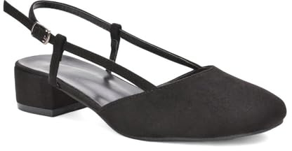 ESSEX GLAM Women's Slingback Court Shoes Ladies Buckle Strap Party Low Block Square Toe Comfy Heel Size 3-8