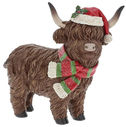 Shudehill Giftware Merry Christmas Standing Highland Cow Ornament Figurine - Christmas Decoration