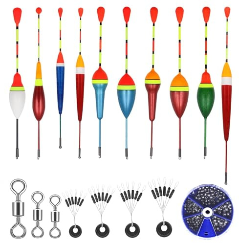 Posen Angeln Set 10 Stück Posen Angeln Set 4 Stück Gummistopper Angeln 3 Stück Wirbel Angeln Angelzubehör Forelle Angelzubehör Set Posen Angeln für Verschiedene Fischgrößen In Seen Oder Teichen