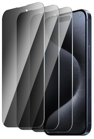 QZYWIKA Protection écran pour iPhone 15/15 Pro/16, Anti espion 3 Pièces, Film en verre trempé de dureté 9H Anti-Rayures Anti-Empreinte Installation Facile