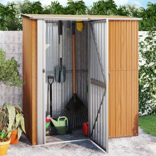 Metall Gerätehaus Garten Schuppen,Gartenhaus 180,5x97x209,5 cm Verzinkter Stahl Holzoptik,Für Hinterhof,Terrasse,Rasen