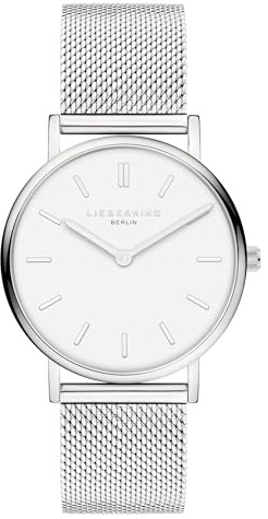 Liebeskind Berlin Damenuhr – Runde Quarzuhr 34 mm – Mesharmband – 5 ATM wasserdicht – Elegant – Silber/Weiß