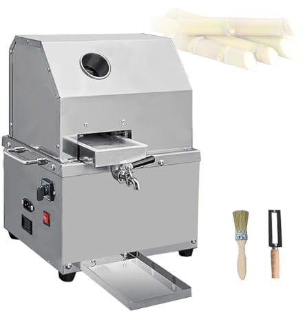 Extractor de jugo de caña de azúcar eléctrico de alto rendimiento, exprimidor comercial con entrada grande, rotación hacia adelante/inversa, ruedas universales, 3 rodillos de acero inoxidable(A)