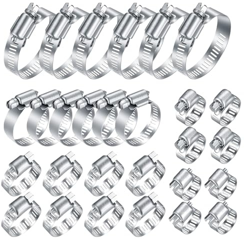 40 Pezzi Fascette Stringitubo Set, Fascetta Stringitubo Regolabile 6-51mm | Fascette Metalliche, Fascette a Vite in Acciaio Inox, per Lavatrice, Tubi Piscina, Giardino, Tubi Gas, Acqua, Auto