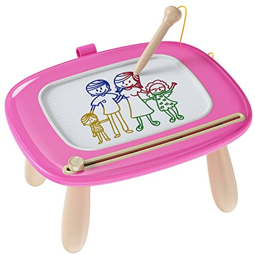Kikapabi Pizarra Magnética para Niños, Tablero de Dibujo, Juguete de Aprendizaje Temprano para Niñas y Niños de 1 a 3 Años, Regalo de Cumpleaños (Magenta, 12.52 W x10.91 H)