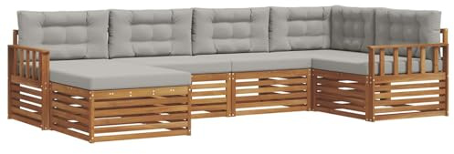 vidaXL Outdoor-Sofagarnitur mit Kissen 6 pcs Natürlich und Hellgrau, Moderner Outdoor-Sofa, robuster Sitzecke für Garten, bequemer Lounge für die Terrasse