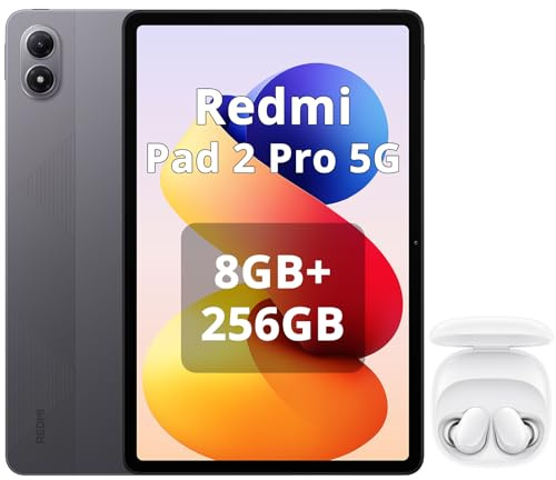 XIAOMI Redmi Pad 2 Pro 5G 8 GB + 256 GB, Pantalla de 12,1 2.5K 120 Hz con Protección Ocular, Batería de Gran Capacidad de 12000mAh, Snapdragon 7s Gen 4, eSIM, Color Gris, Incluye Auriculares Blancos