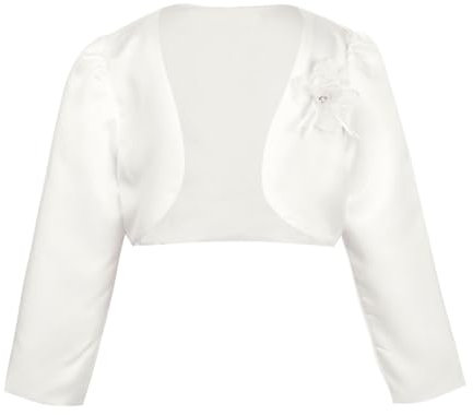 Freebily Boléro Bébé Enfant Fille à Manche Longue Fleur Cardigan Boléro Demoiselle d'honneur Baptême Soirée Cérémonie Veste Gilet Étole Satin Ivoire 18-24 Mois