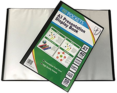 PROTECTAFILE 6 X A3 Black Pocket Presentation Display Book 80 Views(40 Pockets) - Sleek Black Portfolio Organizer - Portfolio Folder for Artwork, Album Binder, Portfolio Presentation Book