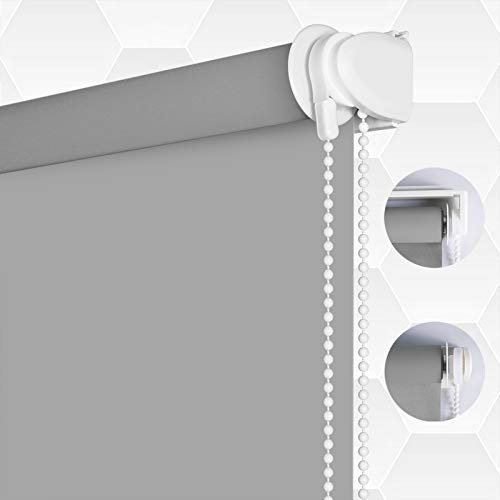 SMONTER 100% Blackout Waterproof Fabric Window Roller Shades Blind, Thermal Insulated,UV Protection,for Bedrooms,Living Room,Bathroom,The Office, Easy to Install 86CM W x 200CM L(Grey)