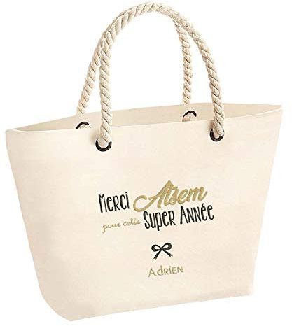 JOLI MUG Cadeau atsem- Grand sac personnalisé en broderie avec prénom - idée cadeau atsem