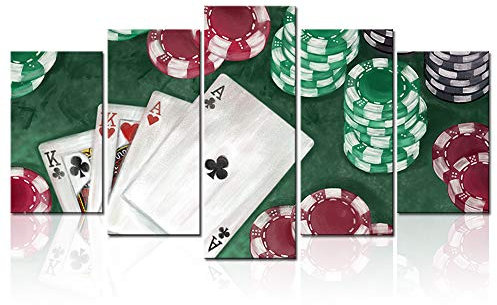 LoveHouse 5 Stück Vintage Leinwand Wandkunst Poker Karten Gemälde Bilder Gamble Chips Poster Druck für Pub Club Casino Wanddekoration Galerie Wrap gespannt fertig zum Aufhängen 101,6 x 55,9 cm ¡