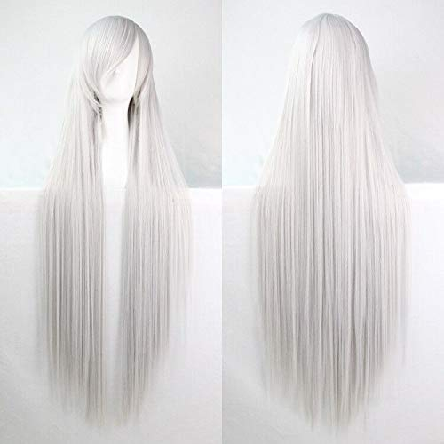 SOUTHSKY Perücke Lang Glatt,Hitzebeständig Kunsthaar für Karneval Halloween Kostüme Cosplay 100 cm (Silber Weiß)